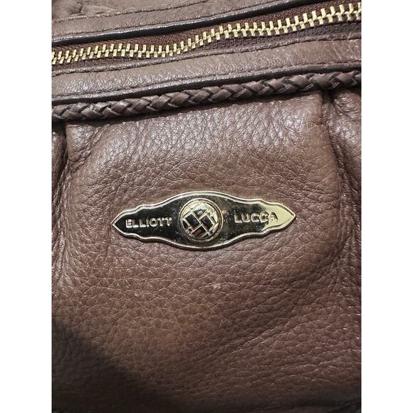 Elliott Lucca Chocolate Brown Leather Braided Handle Slouchy Hobo Satchel Bag - Picture 2 of 9